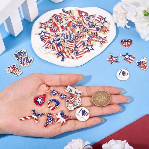 Beadthoven 68pcs 4th of July Patriotic Charms 17 Styles Independence Day Alloy American Flag Star Enamel Charms Red White Blue Assorted Pendants for Jewelry DIY Making Necklace Earrings Bracelet Craft in Kuwait