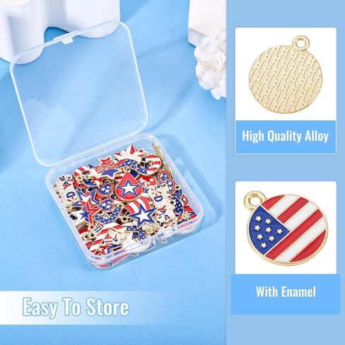 Beadthoven 68pcs 4th of July Patriotic Charms 17 Styles Independence Day Alloy American Flag Star Enamel Charms Red White Blue Assorted Pendants for Jewelry DIY Making Necklace Earrings Bracelet Craft in Kuwait