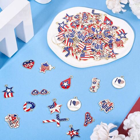 Beadthoven 68pcs 4th of July Patriotic Charms 17 Styles Independence Day Alloy American Flag Star Enamel Charms Red White Blue Assorted Pendants for Jewelry DIY Making Necklace Earrings Bracelet Craft in Kuwait