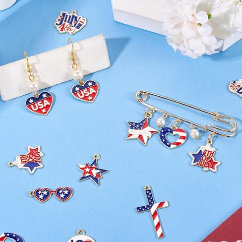 Beadthoven 68pcs 4th of July Patriotic Charms 17 Styles Independence Day Alloy American Flag Star Enamel Charms Red White Blue Assorted Pendants for Jewelry DIY Making Necklace Earrings Bracelet Craft in Kuwait