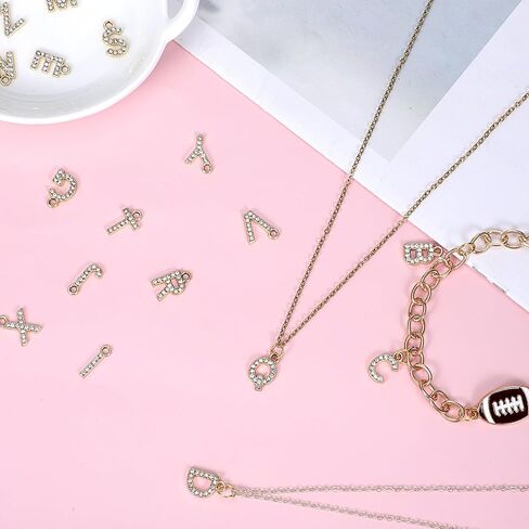 Trinkrittey 26 Pcs Rhinestone Letters Gold Initial A-Z Charm Rhinestone Alphabet Beads for Jewelry Making Glitter Crystal Pendants for Making Bracelets Necklace Earring DIY Craft in Kuwait