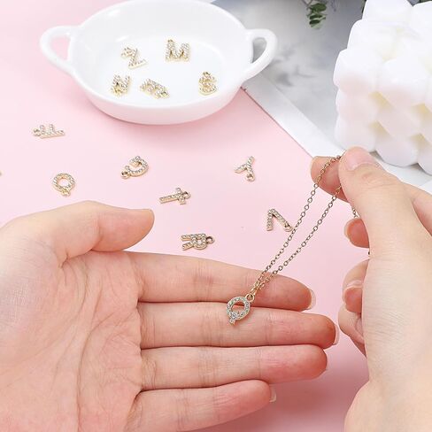 Trinkrittey 26 Pcs Rhinestone Letters Gold Initial A-Z Charm Rhinestone Alphabet Beads for Jewelry Making Glitter Crystal Pendants for Making Bracelets Necklace Earring DIY Craft in Kuwait