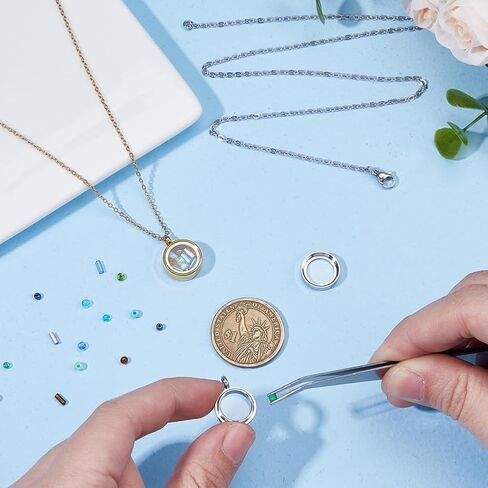 DICOSMETIC 2Pcs 2 Colors Round Locket Pendant Stainless Steel Memory Locket Charms 10/15/20mm Clear Picture Frame Charm Golden Silver Floating Charm Glass Living Bouquet Charms for Women Men Necklace in Kuwait