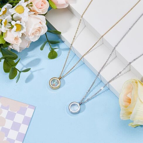 DICOSMETIC 2Pcs 2 Colors Round Locket Pendant Stainless Steel Memory Locket Charms 10/15/20mm Clear Picture Frame Charm Golden Silver Floating Charm Glass Living Bouquet Charms for Women Men Necklace in Kuwait