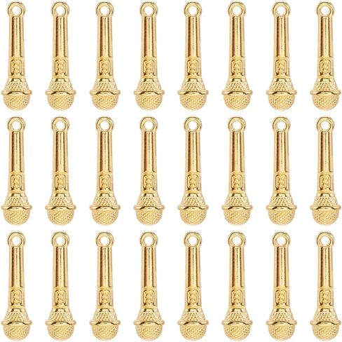 SUNNYCLUE 1 Box 60Pcs Microphone Charms Mic Charms Bulk Alloy Vintage Antique Gold Singer Instrument Dangle Mini Music Pendants for Jewelry Making Supplies DIY Craft Necklace Bracelet Earring Women in Kuwait