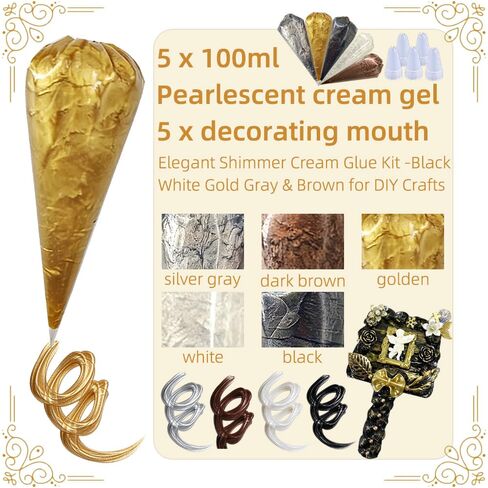 5 Colors Cream Glue Set 100g Each, Pearlescent Shimmer Whipped Glue with Nozzles for DIY Phone Case Crafts Scrapbooking Resin Jewelry Making in Saudi Arabia