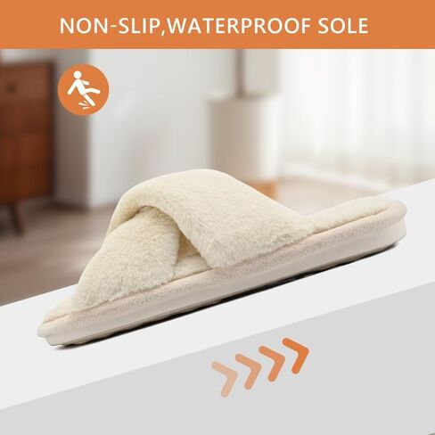 Women Furry Solid Color Home Slippers Open Toe Cross Strap Bedroom Shoes Comfortable Soft Indoor Slippers in Saudi Arabia
