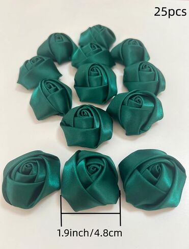 2"/5cm Pack of 25 Satin Ribbon Roses Artificial Flower Heads for DIY Crafting Accessories Sewing Wrapping Wedding Gift Decoration(Dark Green) in Saudi Arabia