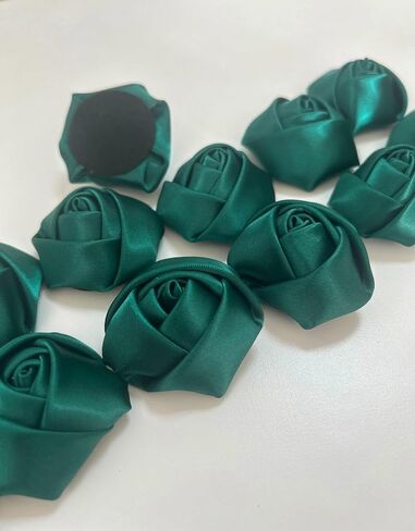 2"/5cm Pack of 25 Satin Ribbon Roses Artificial Flower Heads for DIY Crafting Accessories Sewing Wrapping Wedding Gift Decoration(Dark Green) in Saudi Arabia