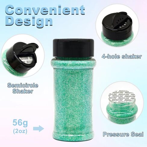 Light Blue 1/128 - Fine Iridiscent Craft Glitter - 2oz Glitter Shaker Bright Colorful Holographic Body Glitter Bulk Wholesale 24 Colors in Shaker Cosmetic Glitter in Saudi Arabia