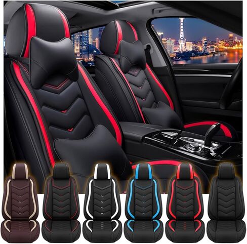 Fit for Toyota Camry Seat Covers, Waterproof and Wear Resistant Sports Seat Cover, Premium Nappa Leather Car Seat Covers. (Full Set/Black Red) in Saudi Arabia