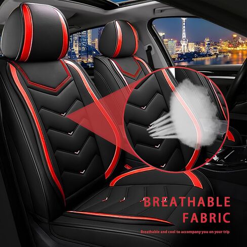 Fit for Toyota Camry Seat Covers, Waterproof and Wear Resistant Sports Seat Cover, Premium Nappa Leather Car Seat Covers. (Full Set/Black Red) in Kuwait