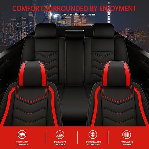 Fit for Toyota Camry Seat Covers, Waterproof and Wear Resistant Sports Seat Cover, Premium Nappa Leather Car Seat Covers. (Full Set/Black Red) in Kuwait