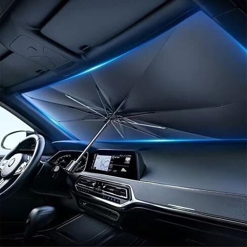 Car Sunshade, Windshield Sunshade | Heat Insulation, Universally Applicable, Roll-up Closure, Compact for Storage, 31.49 * 55.1in, in Black in Kuwait