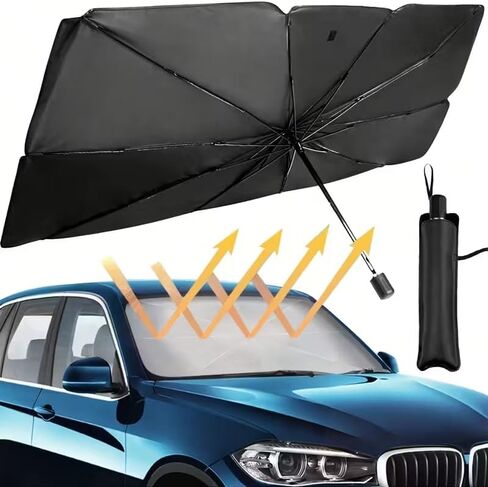 Car Sunshade, Windshield Sunshade | Heat Insulation, Universally Applicable, Roll-up Closure, Compact for Storage, 31.49 * 55.1in, in Black in Kuwait