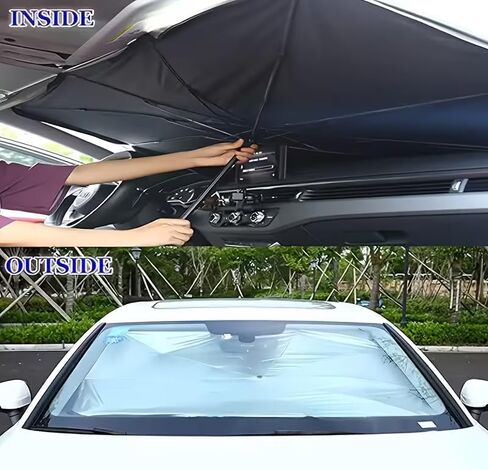 Car Sunshade, Windshield Sunshade | Heat Insulation, Universally Applicable, Roll-up Closure, Compact for Storage, 31.49 * 55.1in, in Black in Kuwait