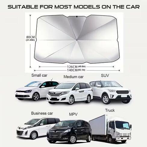 Car Sunshade, Windshield Sunshade | Heat Insulation, Universally Applicable, Roll-up Closure, Compact for Storage, 31.49 * 55.1in, in Black in Kuwait