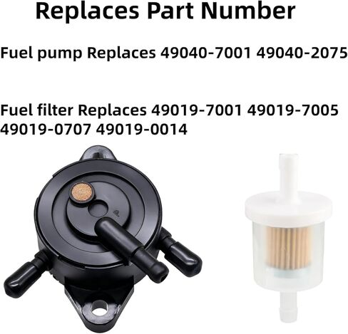 49040-7001 Fuel Pump Fits for Kawasaki FH381V FH430V FH451V FH500V FH531V FH541V FH601V FH641D FH661V Small Engine Lawn Mower, 49040-2075, with 49019-0027 49019-0707 Fuel Filter and Clamps in Saudi Arabia