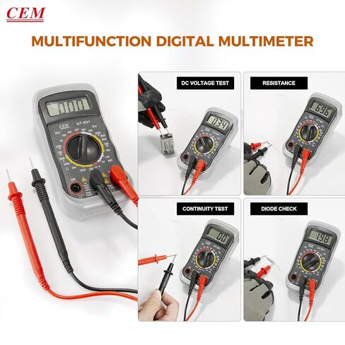 CEM Digital Multimeter 600V AC/DC Voltage Meter,Multimeter with Test Leads Backlit LCD,Volt Amp Ohm Transistor Diodes Meter,Audible Continuity and Battery Test,Holster Case in Saudi Arabia