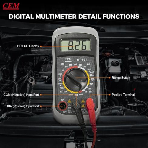 CEM Digital Multimeter 600V AC/DC Voltage Meter,Multimeter with Test Leads Backlit LCD,Volt Amp Ohm Transistor Diodes Meter,Audible Continuity and Battery Test,Holster Case in Saudi Arabia