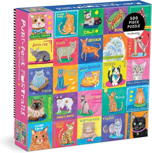 Mudpuppy Purr-FECT Portraits! – 500 Piece Family Jigsaw Puzzle with Colorful and Fun Illustrations of A Variety of Cats for Children Ages 8 and Up in Kuwait