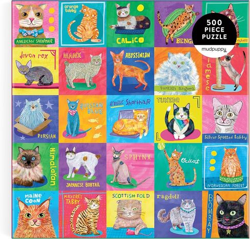Mudpuppy Purr-FECT Portraits! – 500 Piece Family Jigsaw Puzzle with Colorful and Fun Illustrations of A Variety of Cats for Children Ages 8 and Up in Kuwait