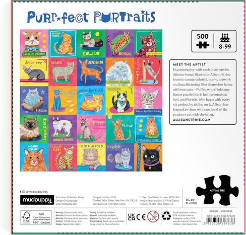 Mudpuppy Purr-FECT Portraits! – 500 Piece Family Jigsaw Puzzle with Colorful and Fun Illustrations of A Variety of Cats for Children Ages 8 and Up in Kuwait