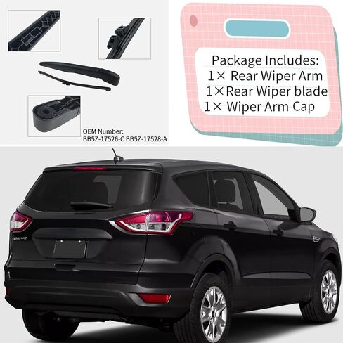 Rear Wiper Blade & Arm Replacement for Ford Escape 2013-2019 2018 2017 2016 2015 2014 - OEM Fit for S SE SEL Titanium 1.5L L4 - Gas 2.0L L4 - Gas 2.5L L4 - Gas Models - All-Season in Kuwait