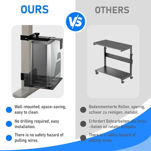 Ultra-Stable No-Drill Under Desk PC Mount - 40 lb Capacity Computer Holder, Adjustable Height & Width, Clamp-On CPU Caddy for Standing Desks (Fits 65mm x 45mm Legs) in Saudi Arabia