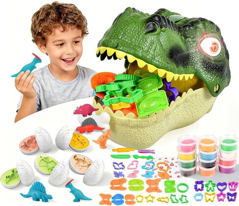 Dinosaur Toys Kids Dough Playset, 55PCS Dino Toys Kit with Molds & Clay, Make Dinosaurs or Create Your Own Models, Storage Case Gift for Boys & Girls Ages 3-8 in Saudi Arabia
