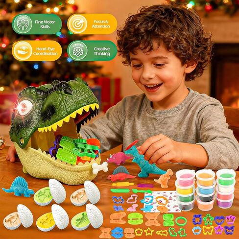 Dinosaur Toys Kids Dough Playset, 55PCS Dino Toys Kit with Molds & Clay, Make Dinosaurs or Create Your Own Models, Storage Case Gift for Boys & Girls Ages 3-8 in Saudi Arabia