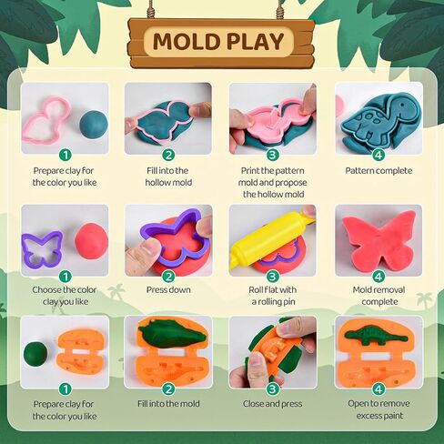 Dinosaur Toys Kids Dough Playset, 55PCS Dino Toys Kit with Molds & Clay, Make Dinosaurs or Create Your Own Models, Storage Case Gift for Boys & Girls Ages 3-8 in Saudi Arabia