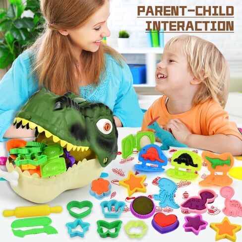 Dinosaur Toys Kids Dough Playset, 55PCS Dino Toys Kit with Molds & Clay, Make Dinosaurs or Create Your Own Models, Storage Case Gift for Boys & Girls Ages 3-8 in Saudi Arabia
