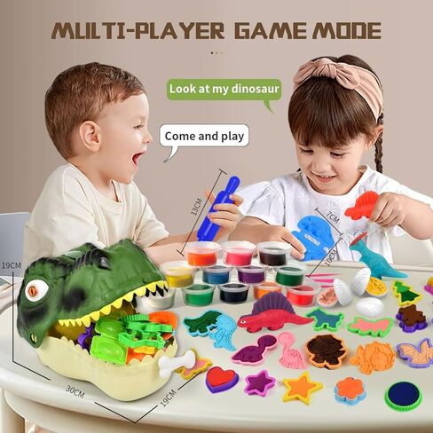 Dinosaur Toys Kids Dough Playset, 55PCS Dino Toys Kit with Molds & Clay, Make Dinosaurs or Create Your Own Models, Storage Case Gift for Boys & Girls Ages 3-8 in Saudi Arabia
