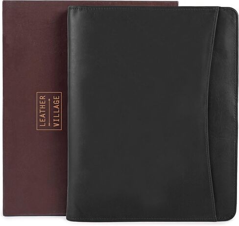 LEATHER VILLAGE Leather Portfolio Organizer - Professional Business Padfolio for Men & Women - Stylish Document Card Holder, Folio for A4/Letter Size Writing Legal Pad, Brown in Saudi Arabia