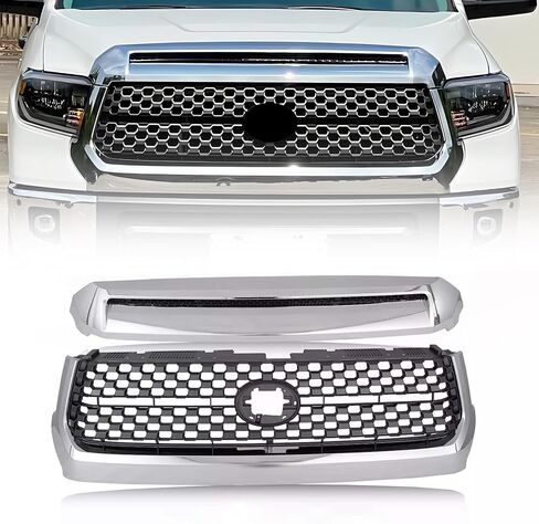 Chrome Front Grille&Hood Bulge Molding Grill Compatible with Toyota Tundra 2014 2015 2016 2017 2018 2019 2020 Models in Saudi Arabia