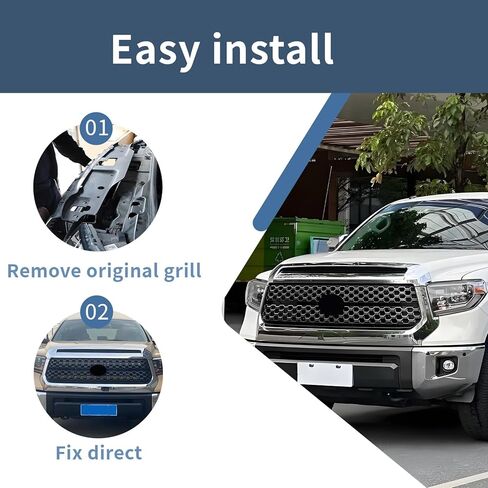 Chrome Front Grille&Hood Bulge Molding Grill Compatible with Toyota Tundra 2014 2015 2016 2017 2018 2019 2020 Models in Saudi Arabia