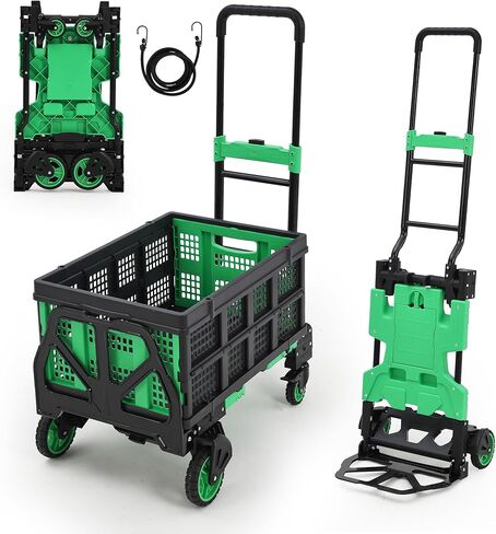 2-in-1 Folding Hand Truck with Collapsible Basket, 330lb Capacity Heavy Duty Platform Cart, Retractable Telescoping Handle, 4 Wheels Portable Dolly for Moving Office Luggage Warehouse, Green in Saudi Arabia