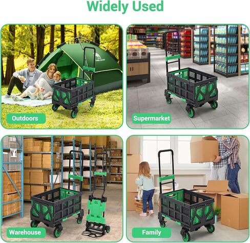 2-in-1 Folding Hand Truck with Collapsible Basket, 330lb Capacity Heavy Duty Platform Cart, Retractable Telescoping Handle, 4 Wheels Portable Dolly for Moving Office Luggage Warehouse, Green in Saudi Arabia