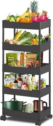 5-Tier Plastic Rolling Utility Cart, Rolling Storage Cart, Narrow Shelf, Bathroom Organizer Rolling Utility for Office, Kitchen,Bathroom,Living Room,Laundry Room in Saudi Arabia