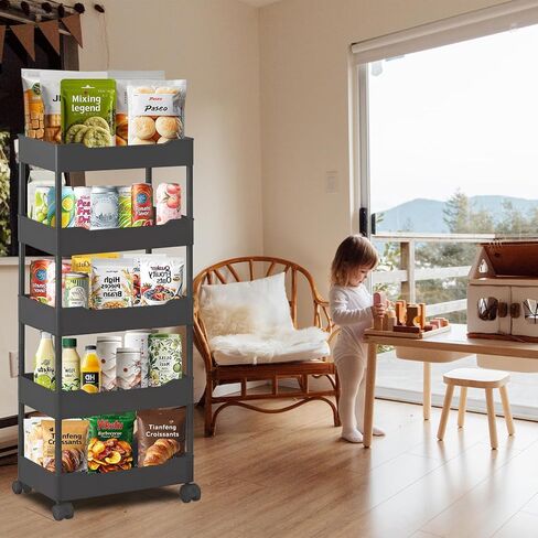 5-Tier Plastic Rolling Utility Cart, Rolling Storage Cart, Narrow Shelf, Bathroom Organizer Rolling Utility for Office, Kitchen,Bathroom,Living Room,Laundry Room in Saudi Arabia