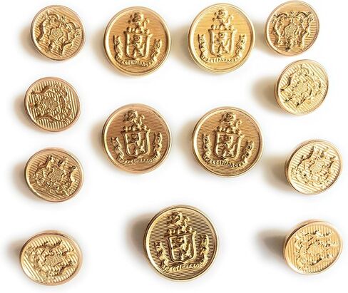 Crest Gold Buttons Set for,Blazer, Uniform, Military, Dress,Coats and Sport Coats 13pc. (5 pc.3/4'' inch (19mm)) in Saudi Arabia