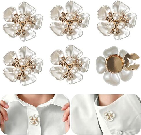 6 Pcs Pearl Button Jewelry Covers, Alloy Rhinestone Button Covers for Women Blouses, DIY Crafts Sewing Flower Buttons Clips for Spring Wedding Shirts Cufflinks in Saudi Arabia