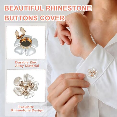 6 Pcs Pearl Button Jewelry Covers, Alloy Rhinestone Button Covers for Women Blouses, DIY Crafts Sewing Flower Buttons Clips for Spring Wedding Shirts Cufflinks in Saudi Arabia