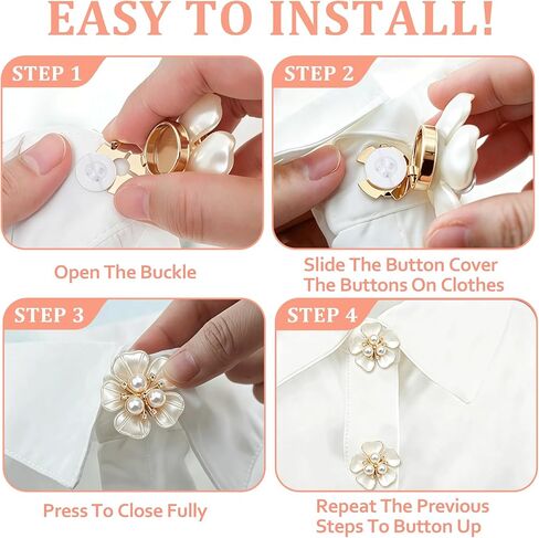 6 Pcs Pearl Button Jewelry Covers, Alloy Rhinestone Button Covers for Women Blouses, DIY Crafts Sewing Flower Buttons Clips for Spring Wedding Shirts Cufflinks in Saudi Arabia