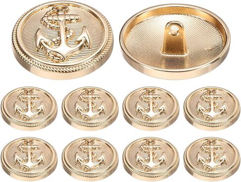 uxcell 10pcs Metal Blazer Button, 25mm/0.98" Decorative Round Sewing Shank Buttons, Nautical Style Patterns for Men Women Suit Coat Jacket Uniform, Gold in Saudi Arabia
