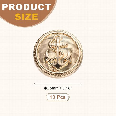 uxcell 10pcs Metal Blazer Button, 25mm/0.98" Decorative Round Sewing Shank Buttons, Nautical Style Patterns for Men Women Suit Coat Jacket Uniform, Gold in Saudi Arabia
