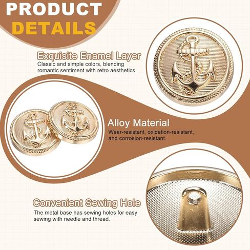 uxcell 10pcs Metal Blazer Button, 25mm/0.98" Decorative Round Sewing Shank Buttons, Nautical Style Patterns for Men Women Suit Coat Jacket Uniform, Gold in Saudi Arabia