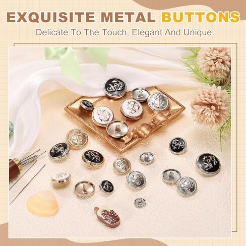 uxcell 10pcs Metal Blazer Button, 25mm/0.98" Decorative Round Sewing Shank Buttons, Nautical Style Patterns for Men Women Suit Coat Jacket Uniform, Gold in Saudi Arabia