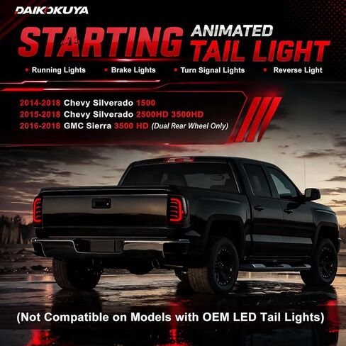 Sequential Full Led tail Lights Fit for 2016-2018 GMC Sierra 3500HD,2015-2018 Chevy Silverado 1500 2500HD 3500HD,Starting Animated,Dynamic Turn Signals,Reverse Lights Rear Lights Assembly, Smoked in Saudi Arabia